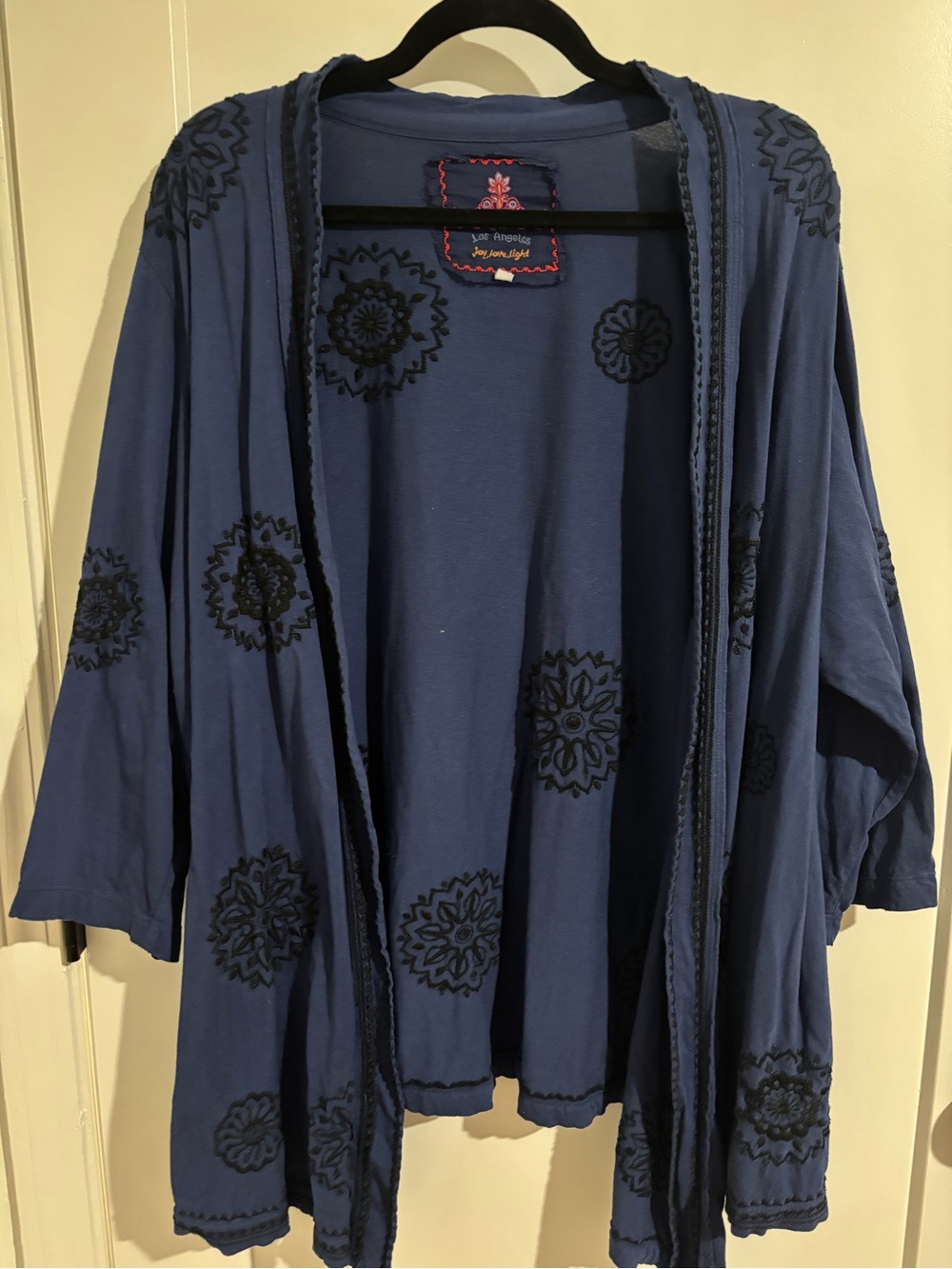 Johnny Was Kimono Blue Embroidered Open Cardigan